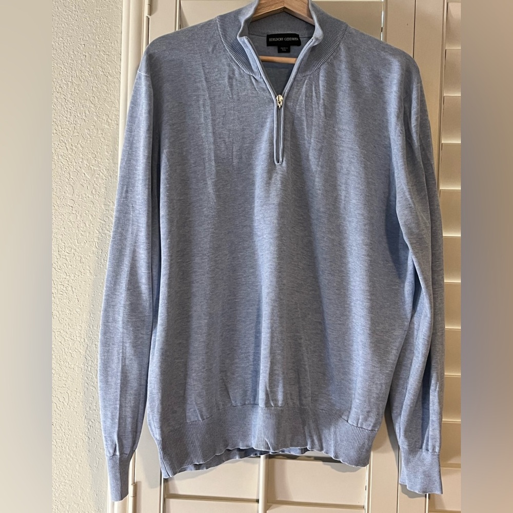 BERGDORF GOODMAN : 1/4 Zip Men's Light Blue Sweater
